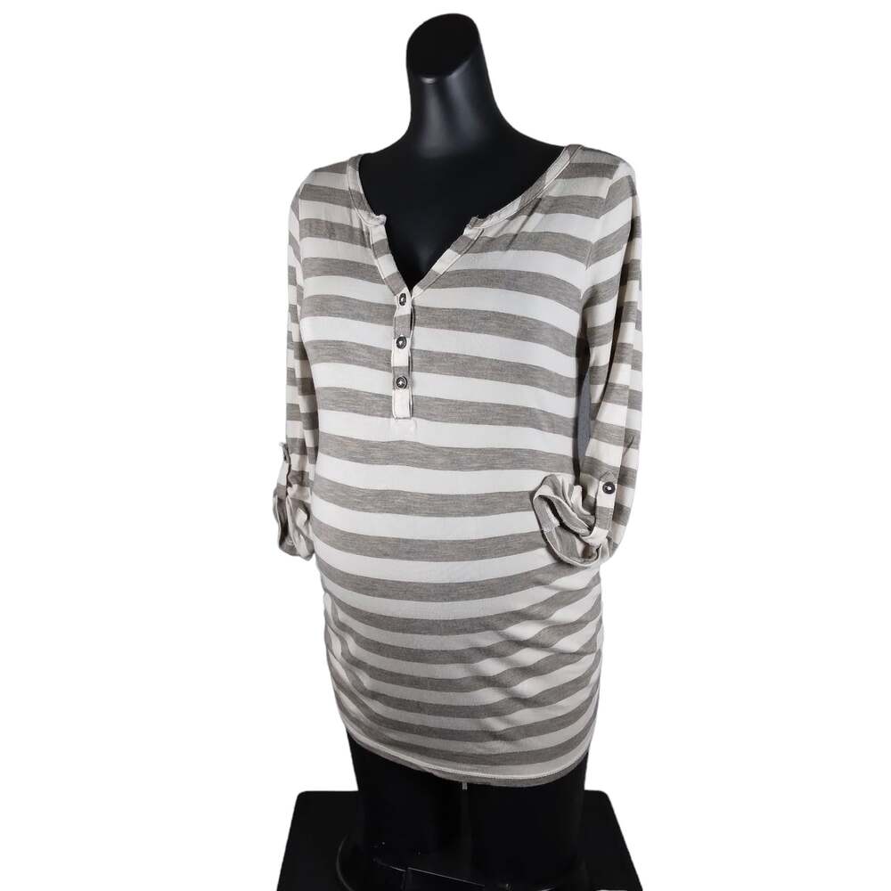 Motherhood Maternity Top Size Small 3/4 Sleeve Gray and Beige